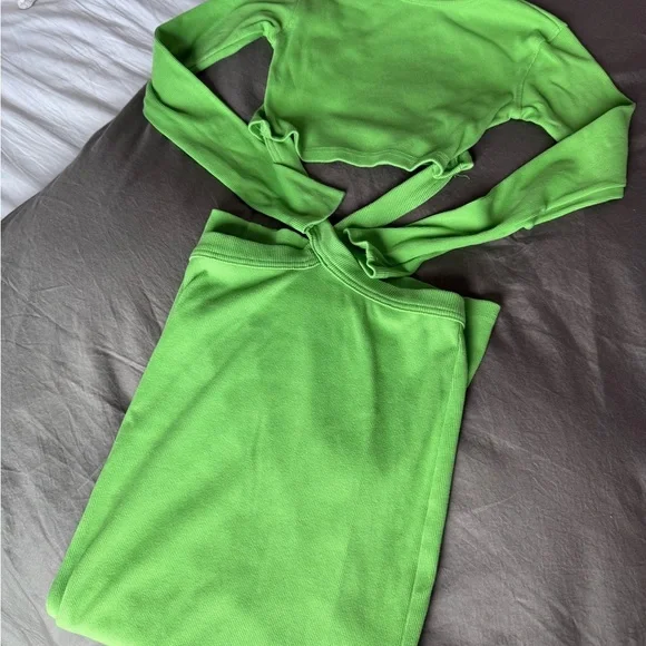 NASTY GAL Long Sleeve Dress Womens 4 S Green Ribbed Knit Maxi Bodycon Cutout Y2K - Picture 4 of 8